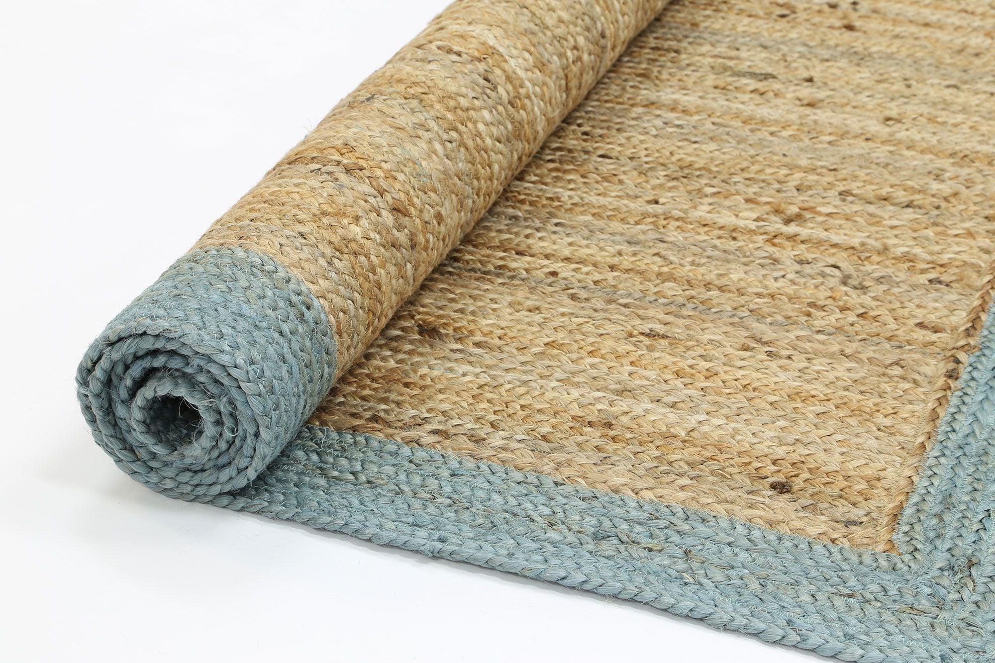 Hampton Blue Border Jute Rug 150x220cm - John Cootes