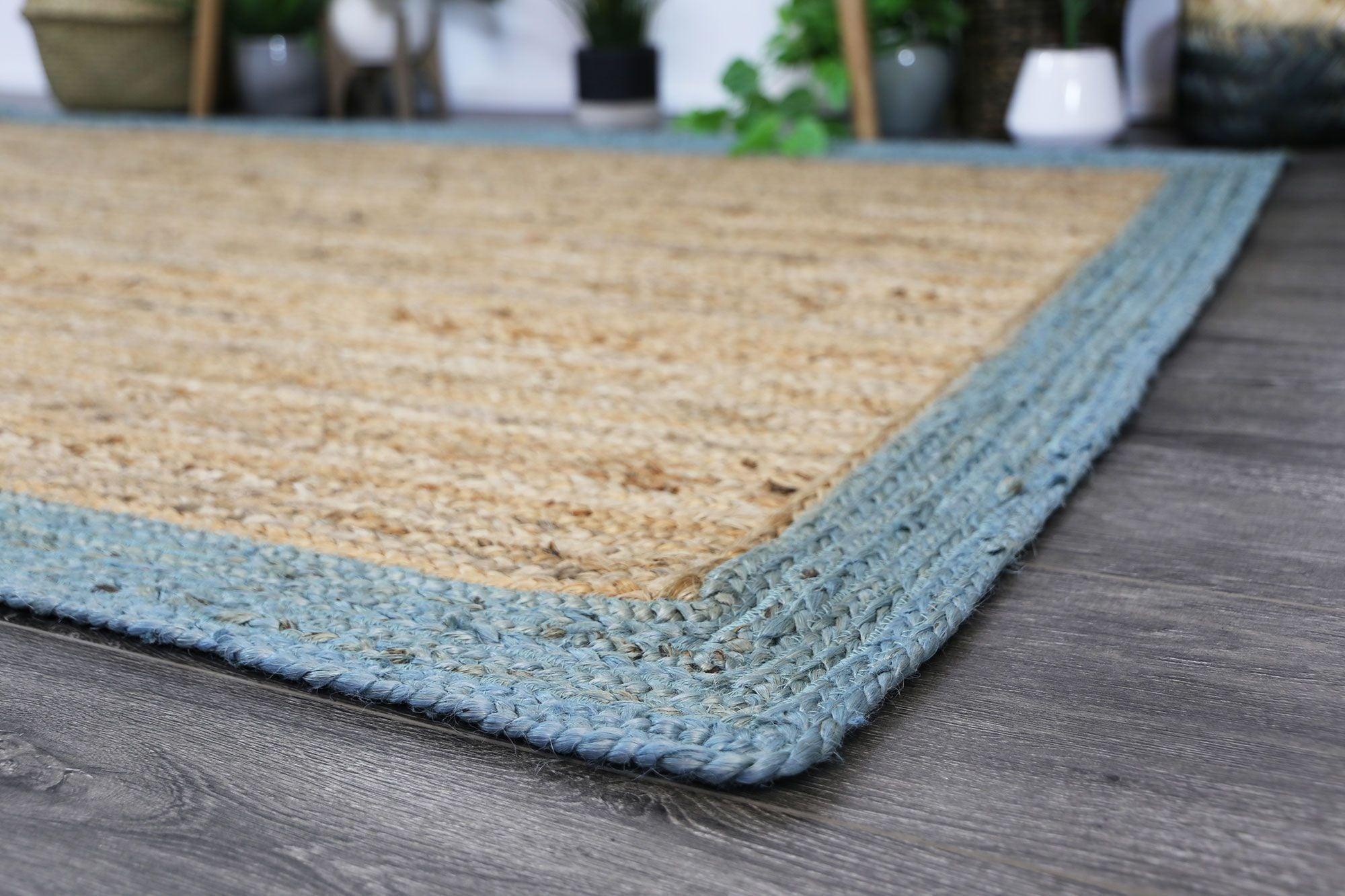Hampton Blue Border Jute Rug 150x220cm - John Cootes