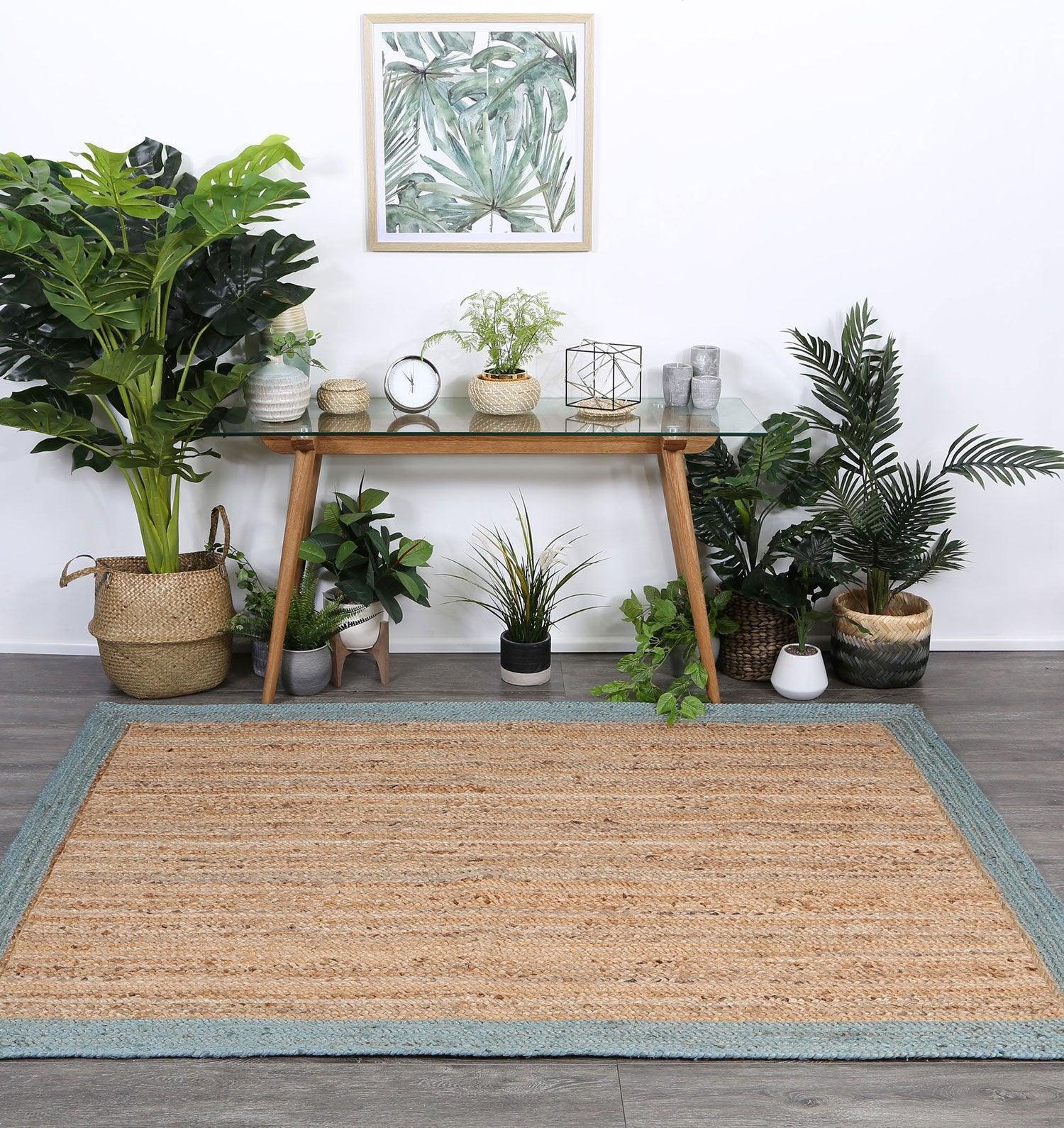 Hampton Blue Border Jute Rug 190x280cm - John Cootes