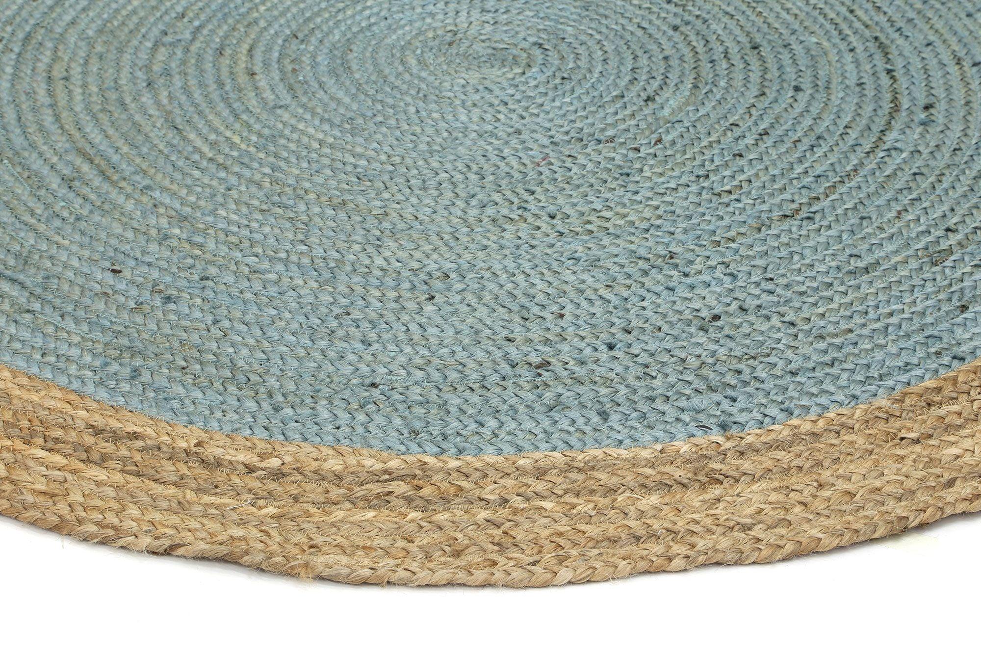 Hampton Blue Centre Jute Rug 150x150cm Round - John Cootes