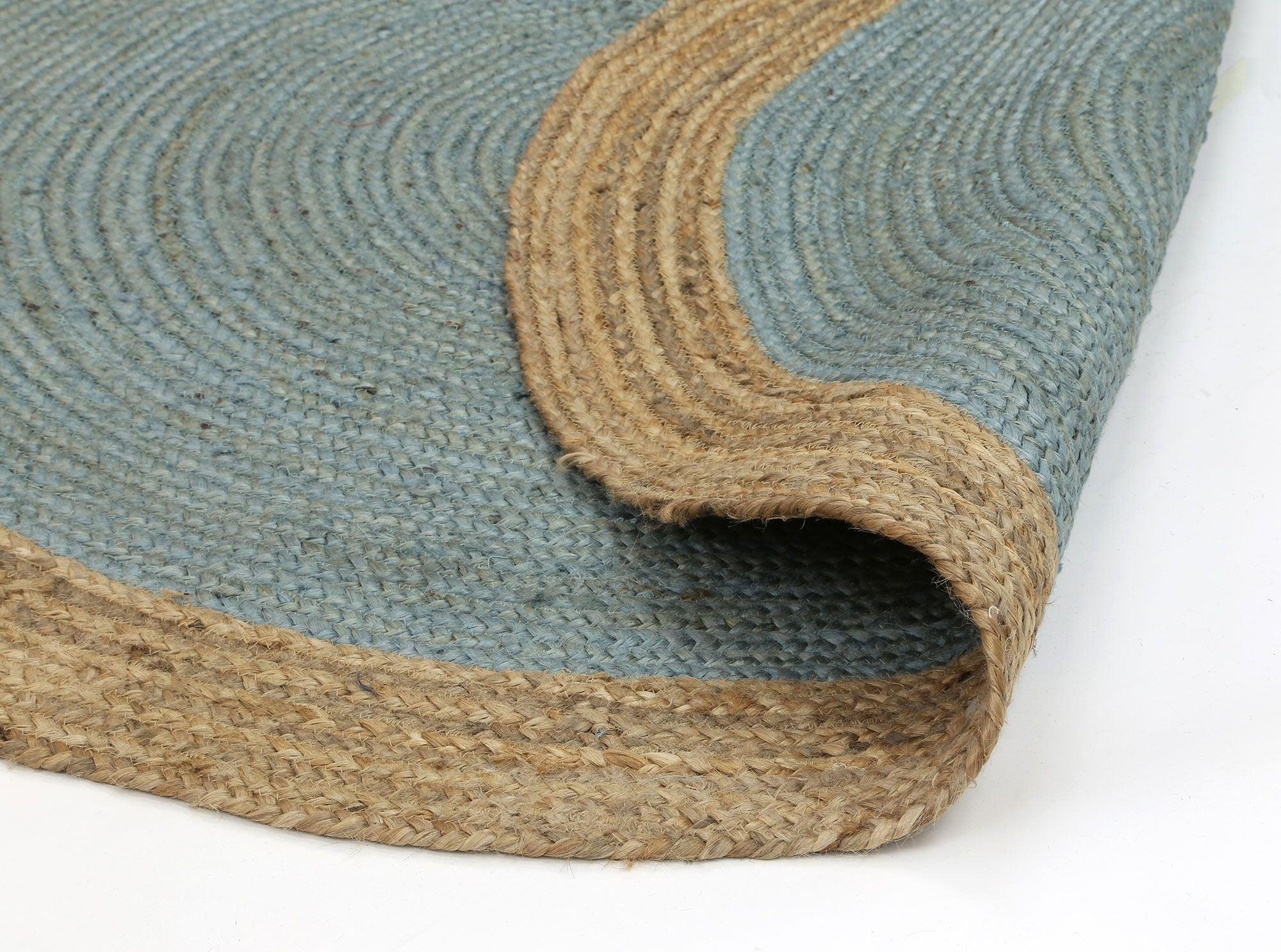 Hampton Blue Centre Jute Rug 150x150cm Round - John Cootes