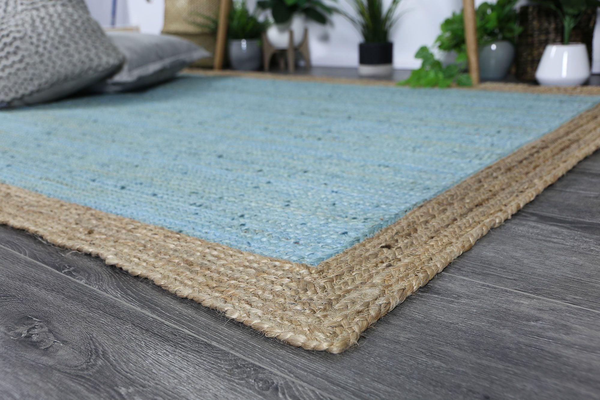 Hampton Blue Centre Jute Rug 150x220cm - John Cootes