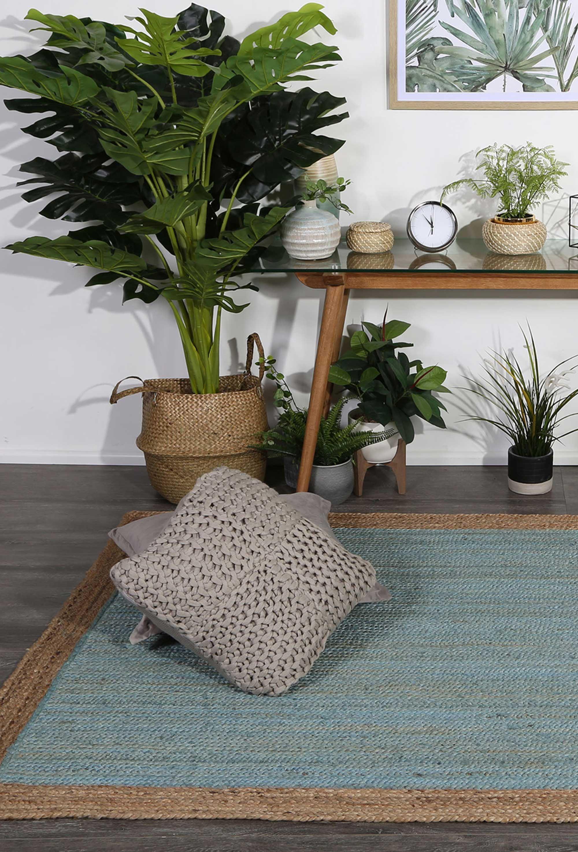 Hampton Blue Centre Jute Rug 150x220cm - John Cootes