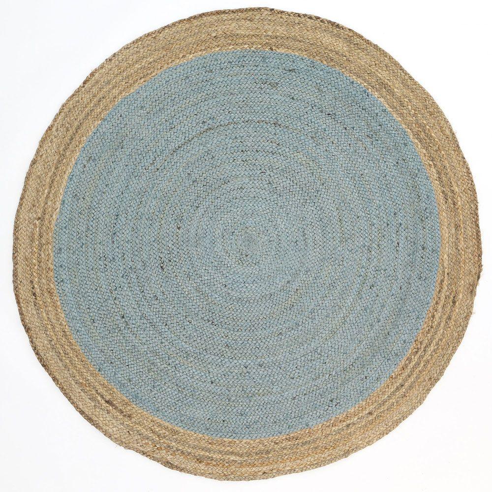 Hampton Blue Centre Jute Rug 200x200cm Round - John Cootes