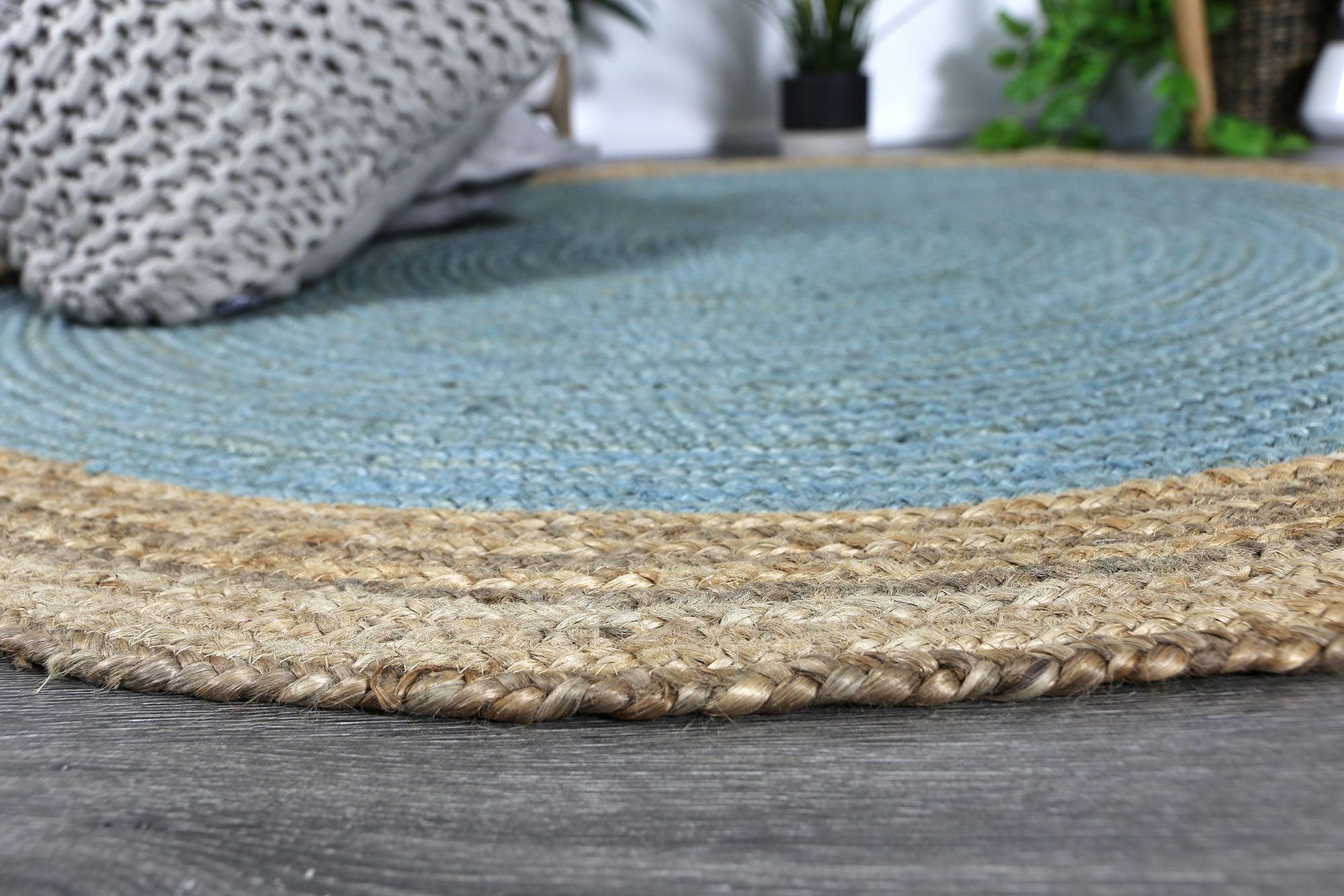 Hampton Blue Centre Jute Rug 200x200cm Round - John Cootes