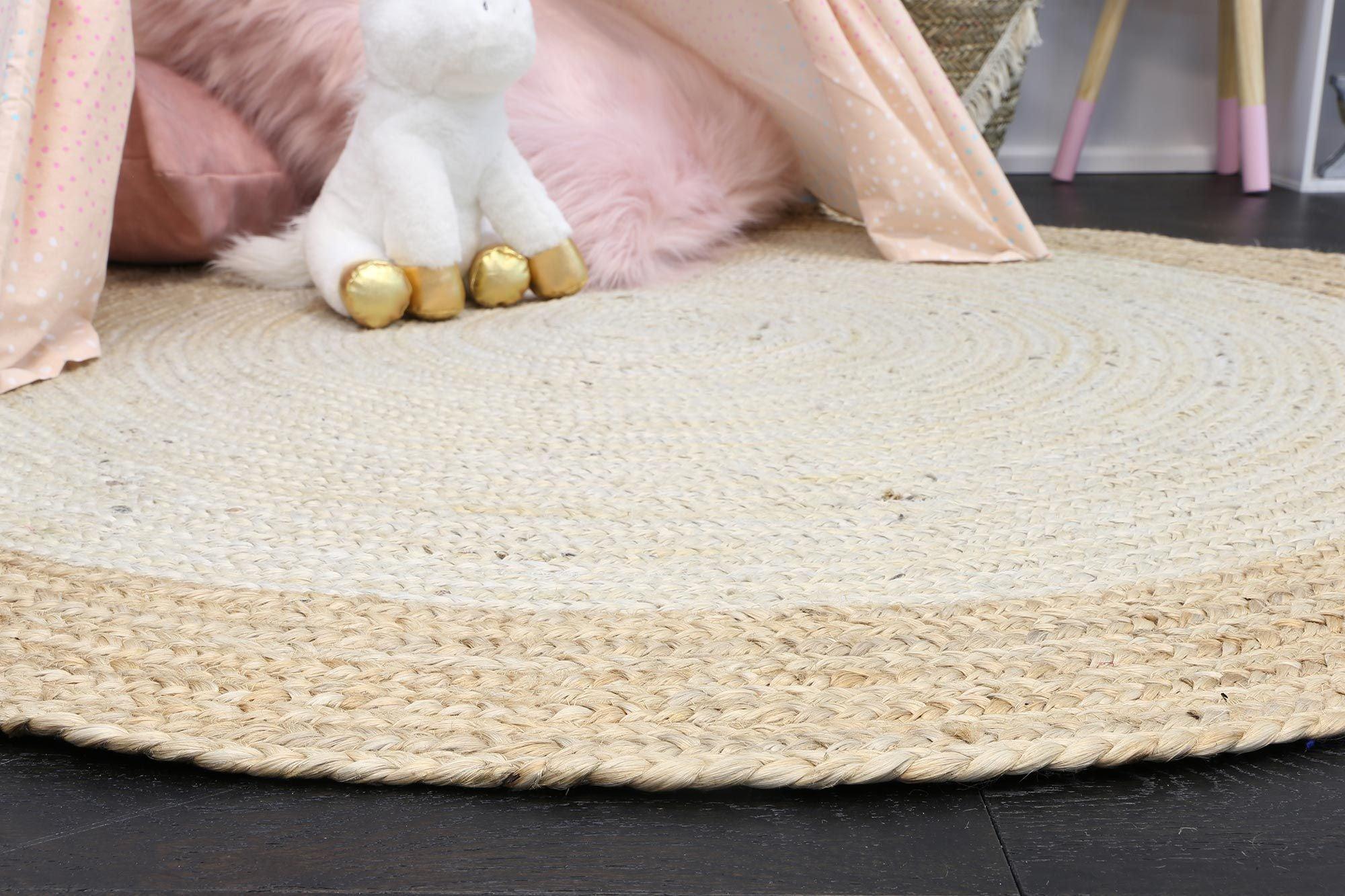 Hampton Light Pink Centre Jute Rug 240x240cm Round - John Cootes