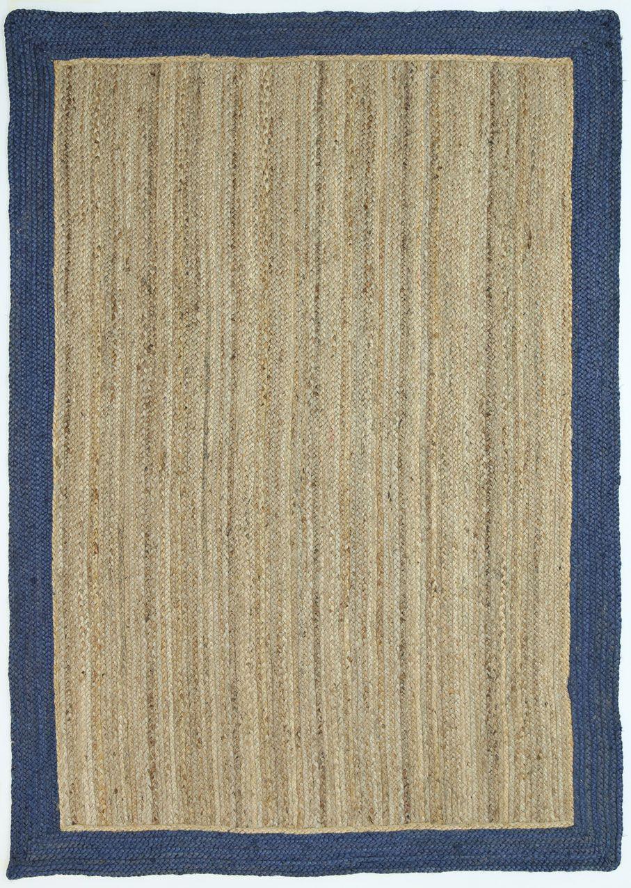 Hampton Navy Blue Border Jute Rug 150x220cm - John Cootes
