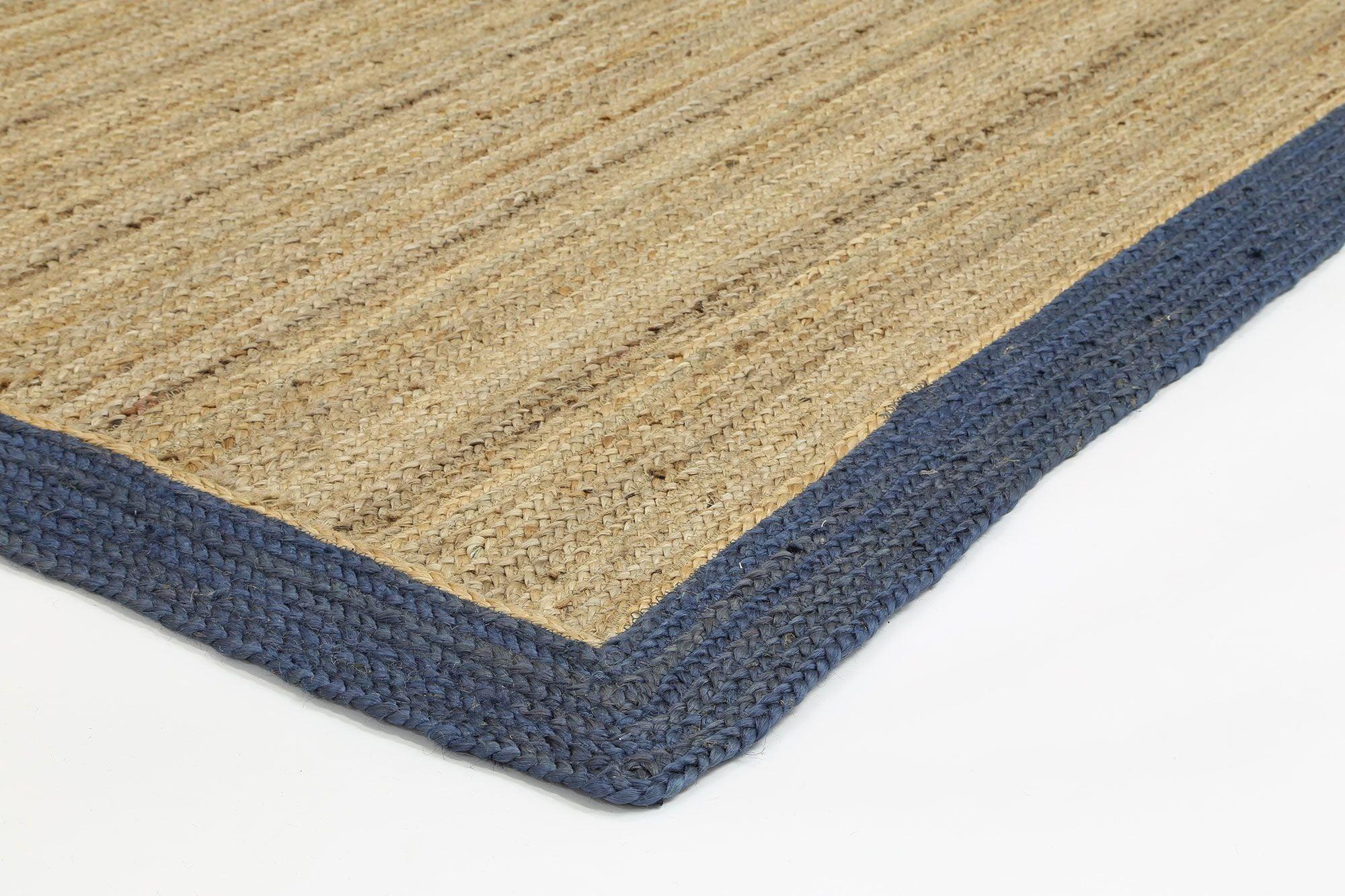 Hampton Navy Blue Border Jute Rug 150x220cm - John Cootes