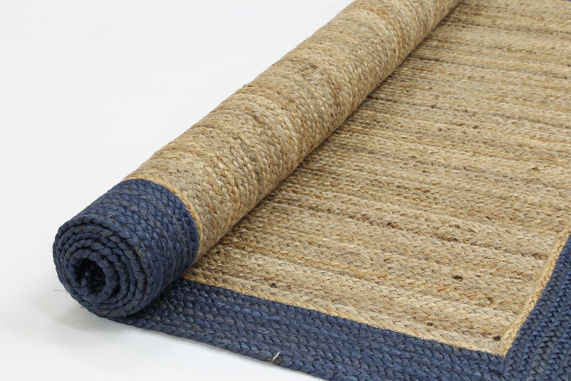 Hampton Navy Blue Border Jute Rug 150x220cm - John Cootes