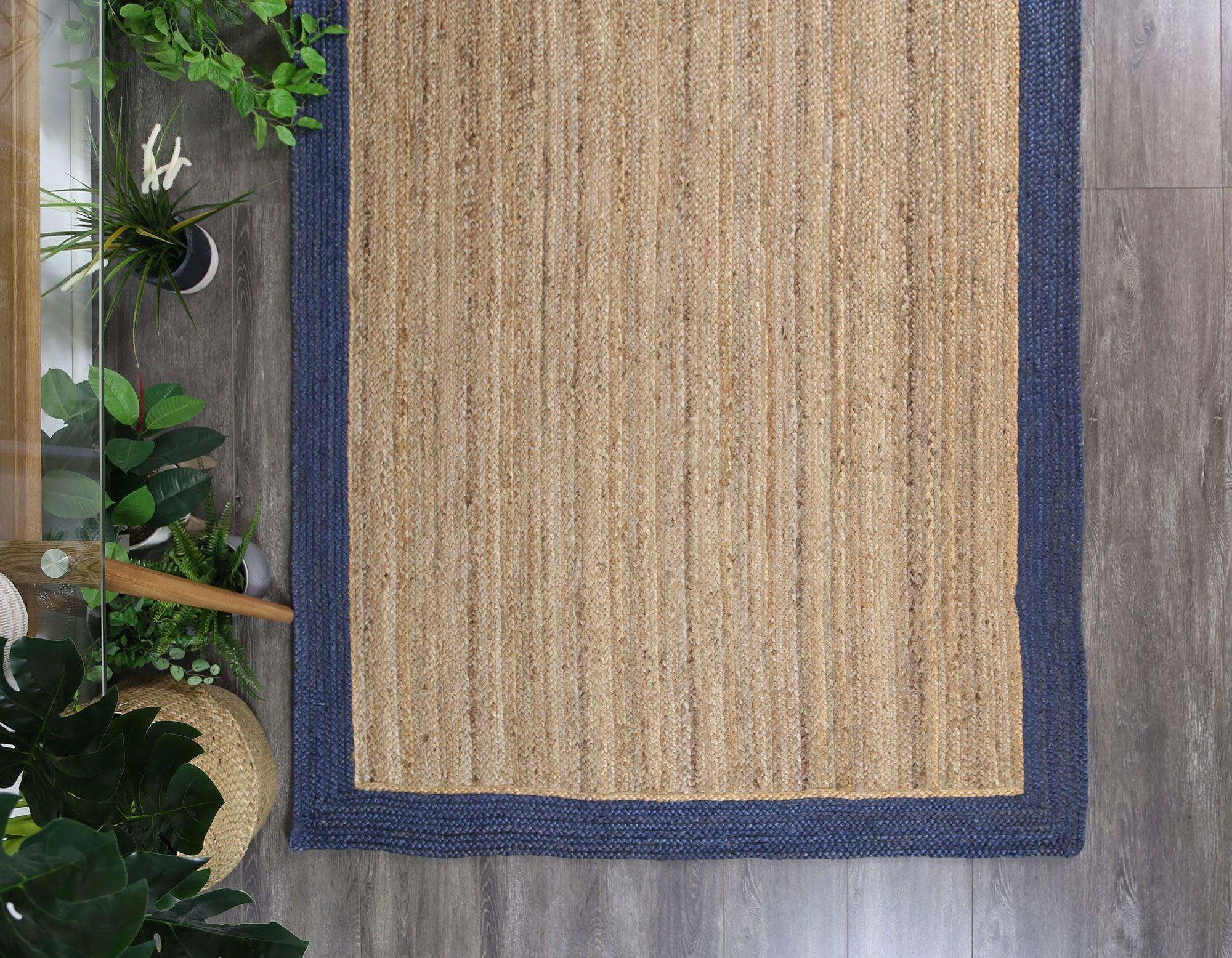 Hampton Navy Blue Border Jute Rug 150x220cm - John Cootes