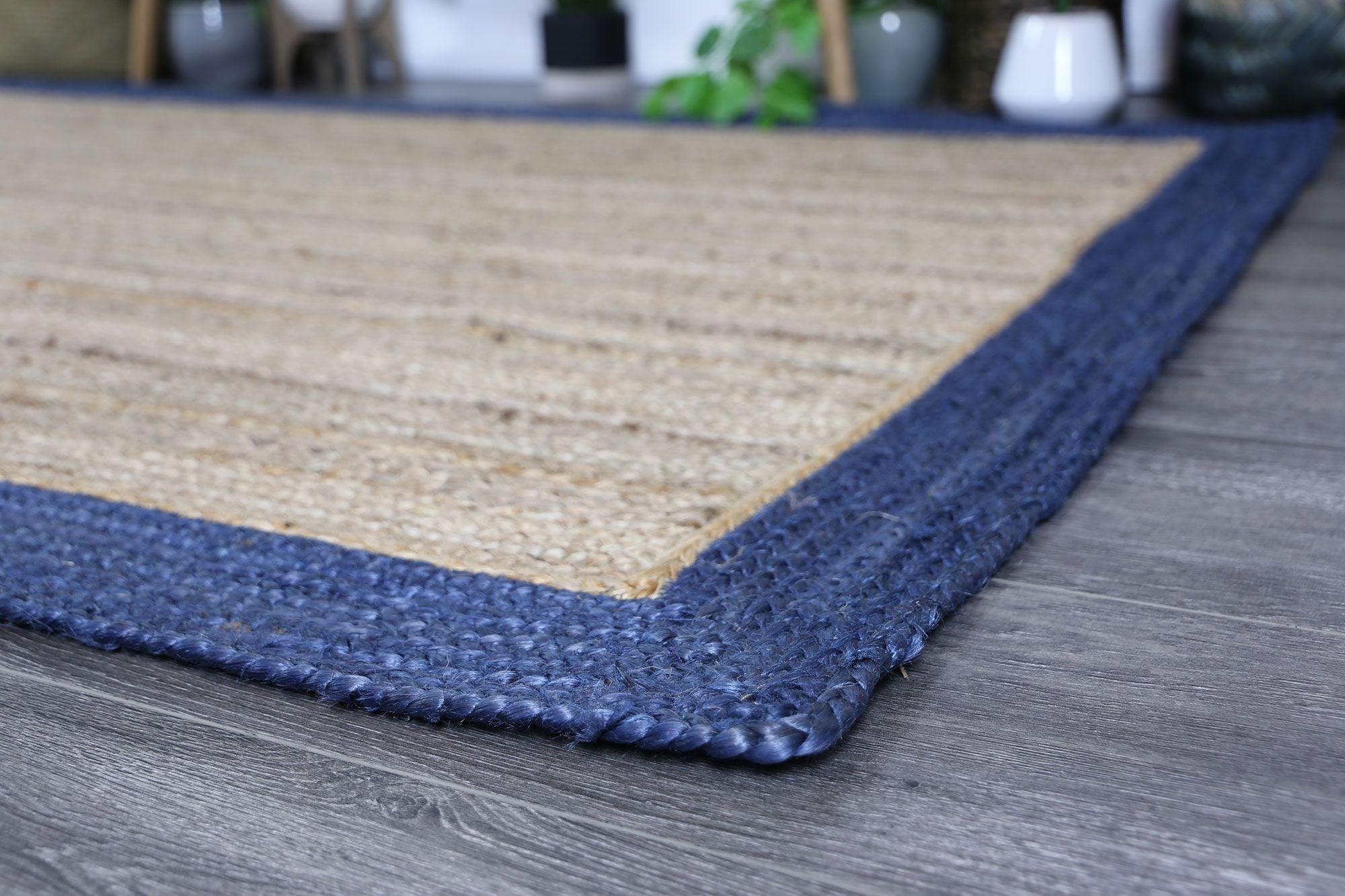 Hampton Navy Blue Border Jute Rug 150x220cm - John Cootes