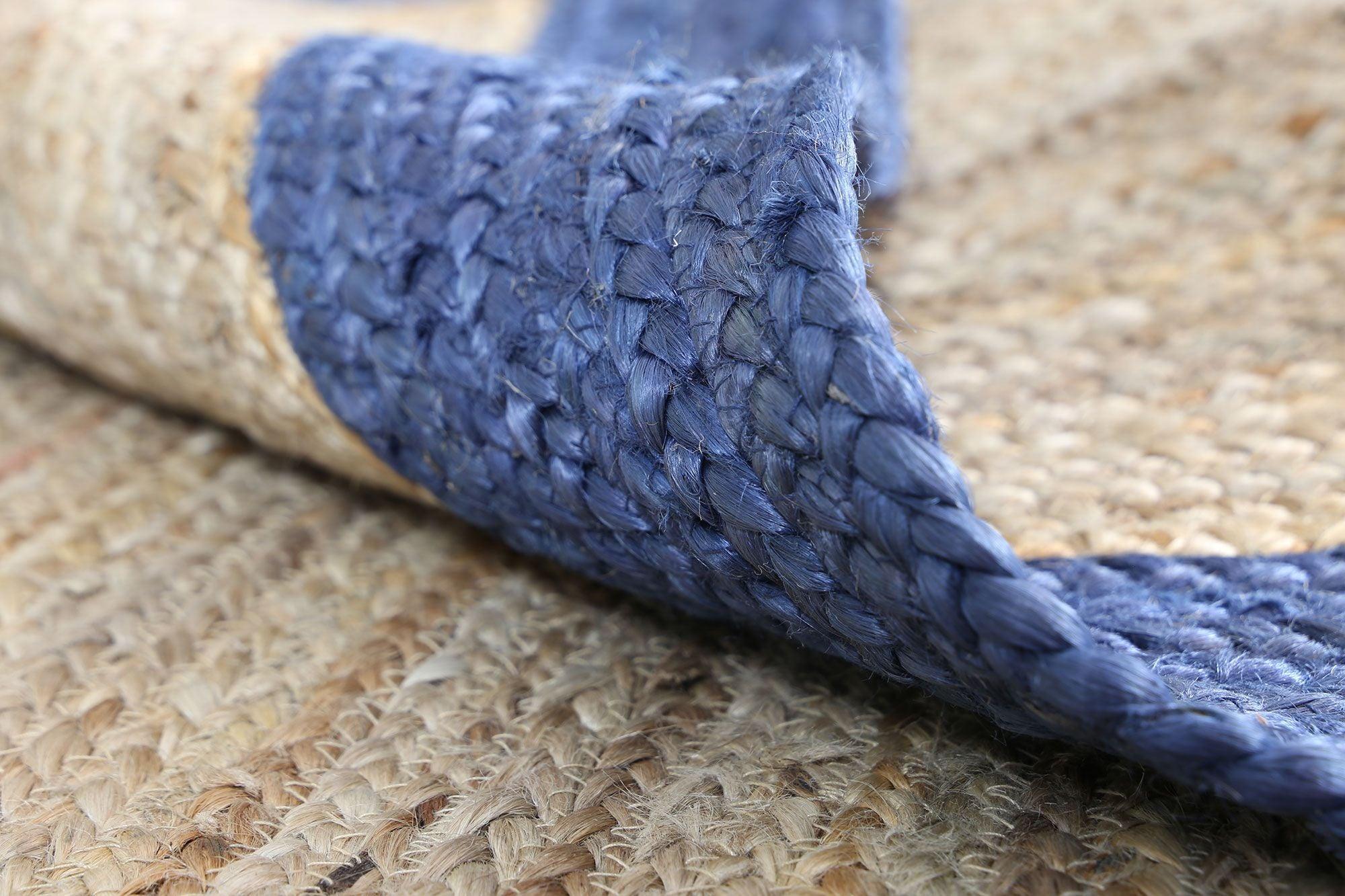 Hampton Navy Blue Border Jute Rug 150x220cm - John Cootes