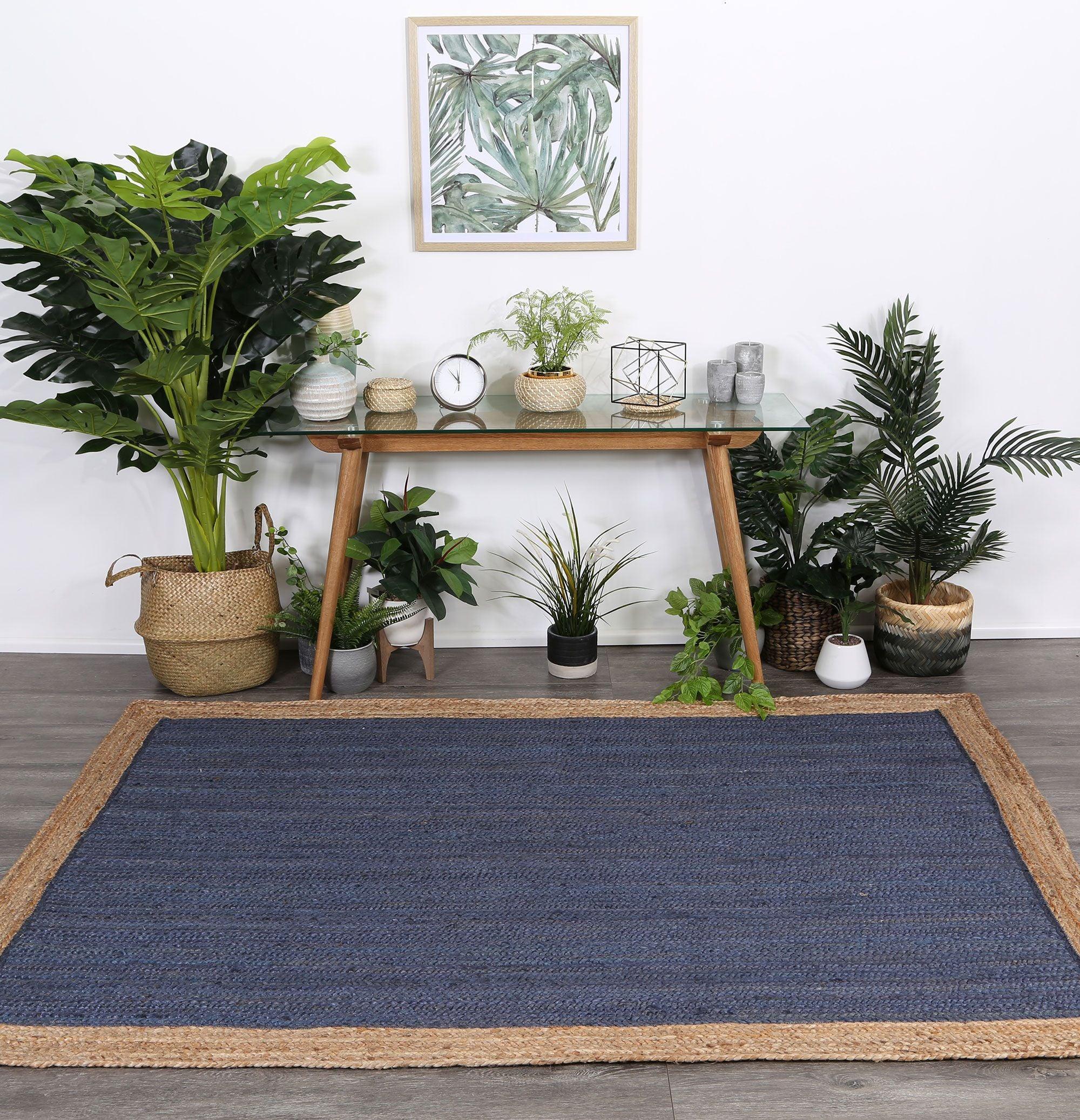Hampton Navy Blue Centre Jute Rug 150x220cm - John Cootes