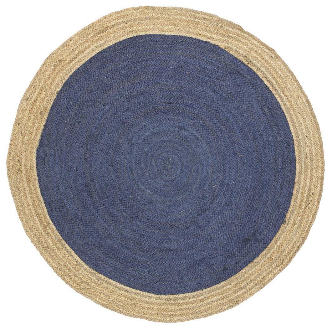 Hampton Navy Blue Centre Jute Rug 200x200cm Round - John Cootes