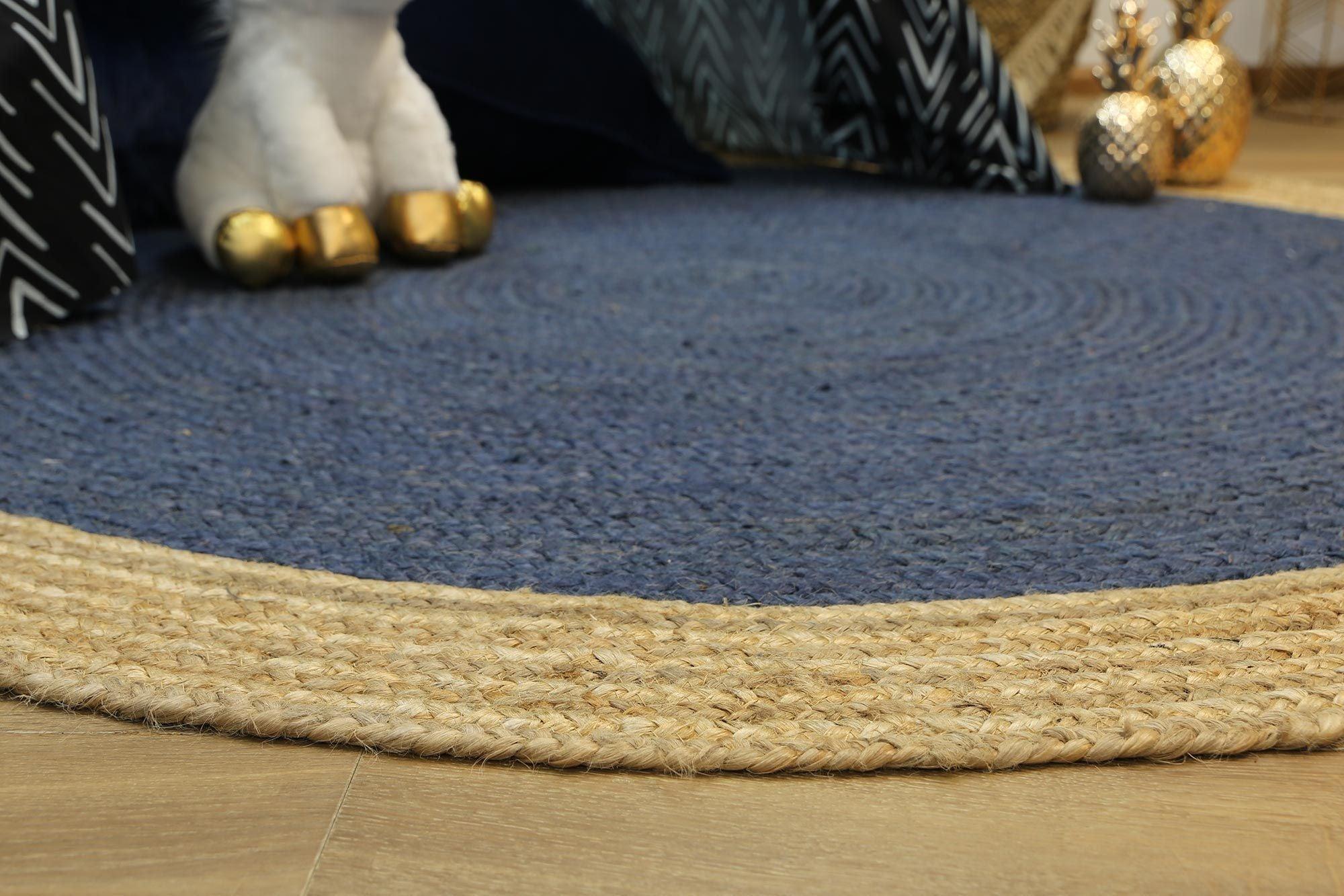 Hampton Navy Blue Centre Jute Rug 200x200cm Round - John Cootes