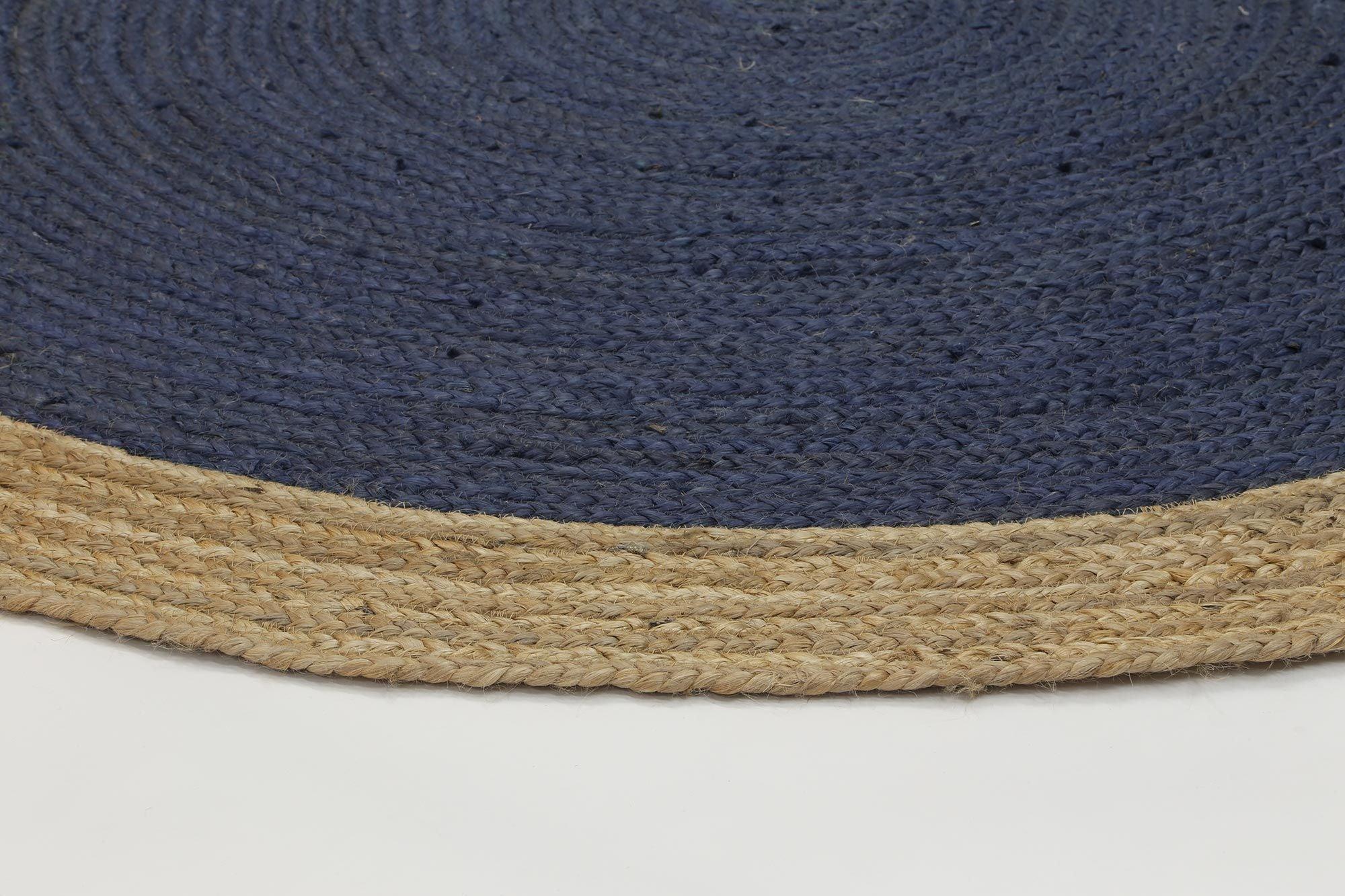 Hampton Navy Blue Centre Jute Rug 200x200cm Round - John Cootes
