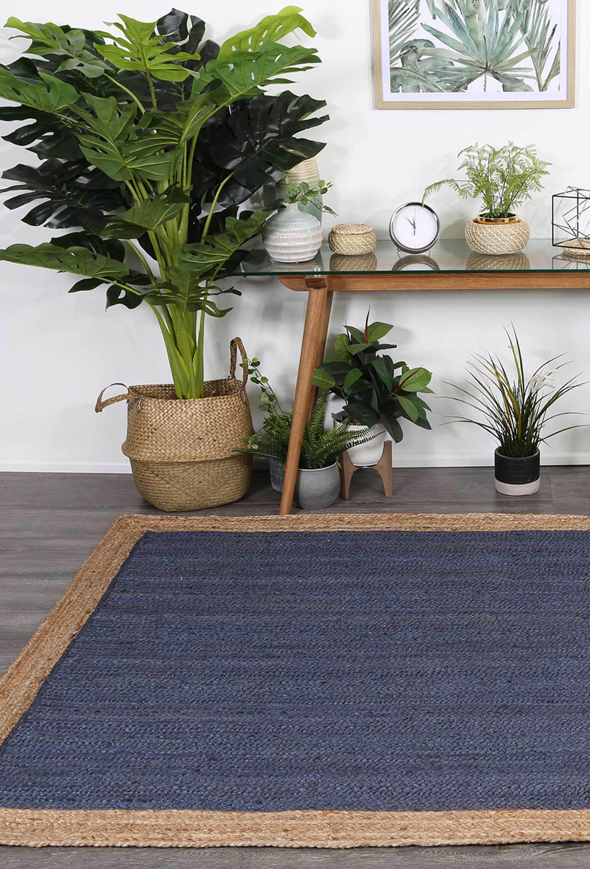 Hampton Navy Blue Centre Jute Rug 230x320cm - John Cootes