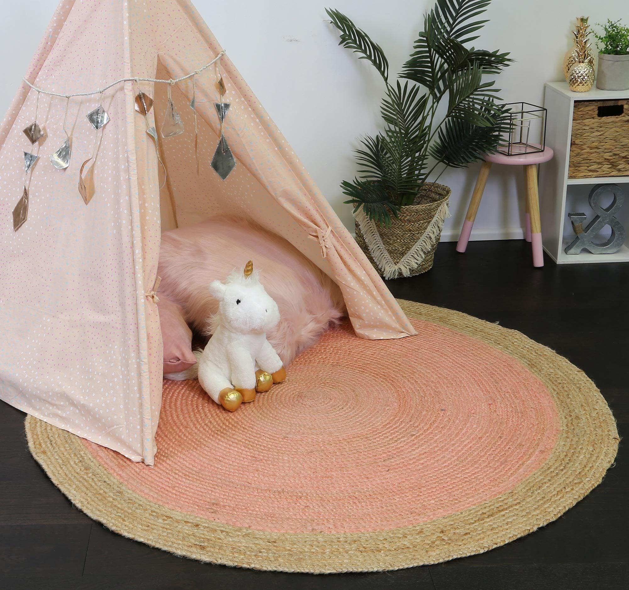 Hampton Pink Centre Jute Round Rug 240x240cm Round - John Cootes