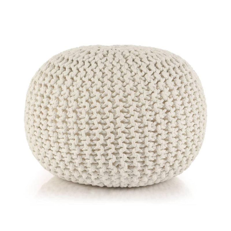 Hand-knitted Pouffe Cotton 50x35 Cm White - John Cootes