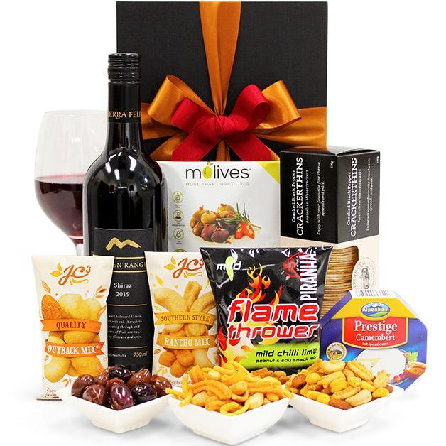 Happy Hour Gift Hamper - Wine, Crackers, Nuts & Cheese - Wine Party Gift Box Hamper for Birthdays, Graduations, Christmas, Easter, Holidays, Anniversaries, Weddings, Office & College Parties - John Cootes