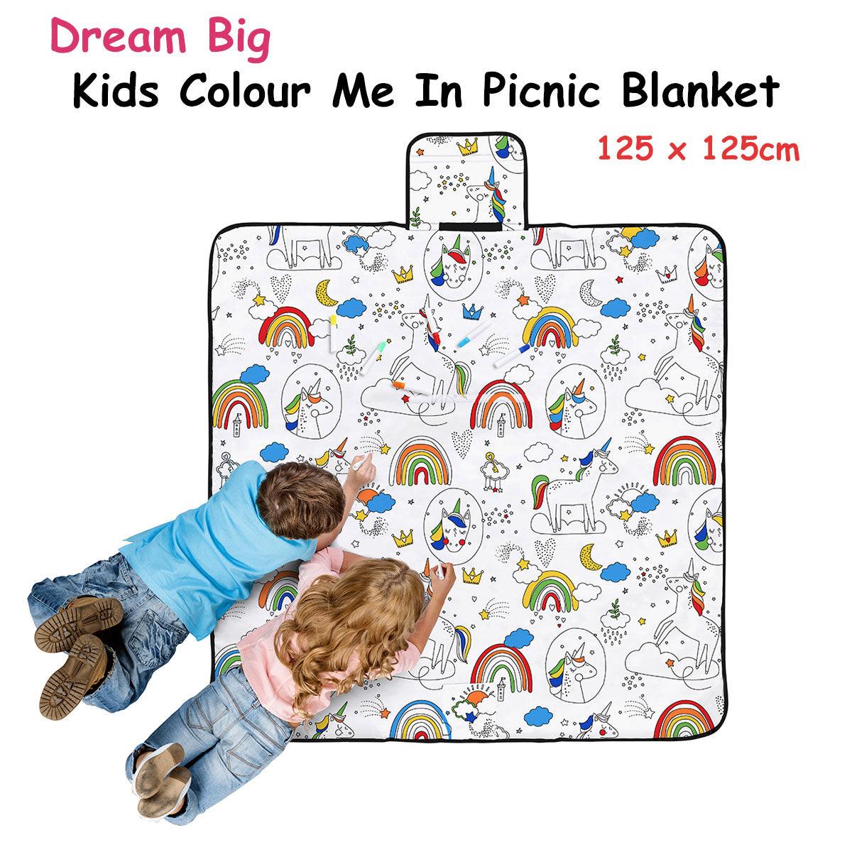 Happy Kids Dream Big Colour Me In Picnic Blanket 125 x 125 cm - John Cootes