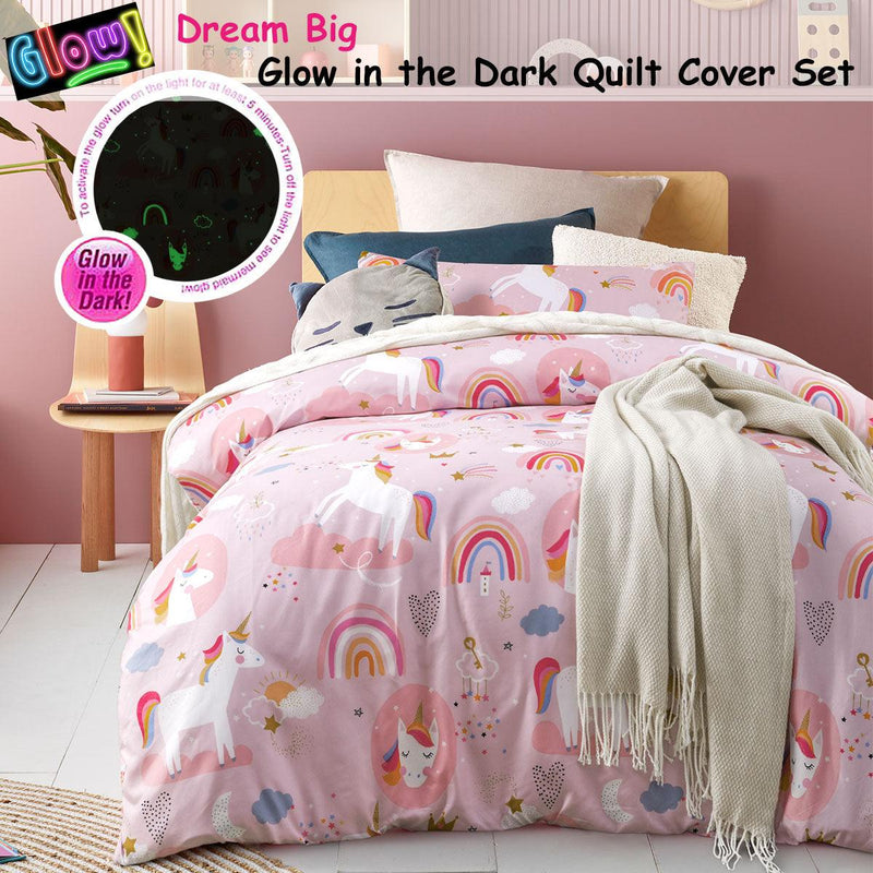 Happy Kids Dream Big Glow in the Dark Quilt Cover Set Double - John Cootes