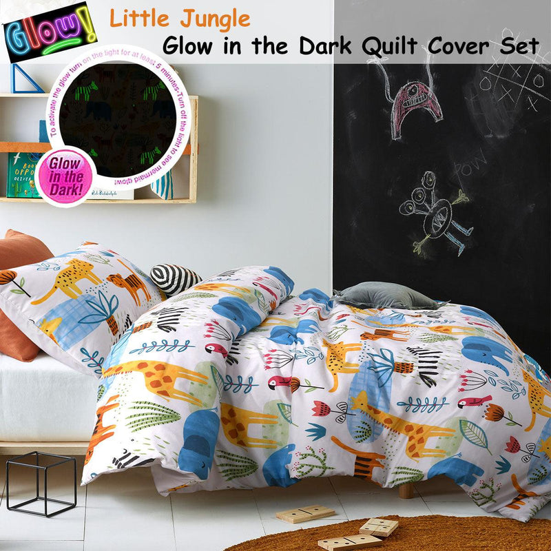 Happy Kids Little Jungle Glow in the Dark Quilt Cover Set Double - John Cootes