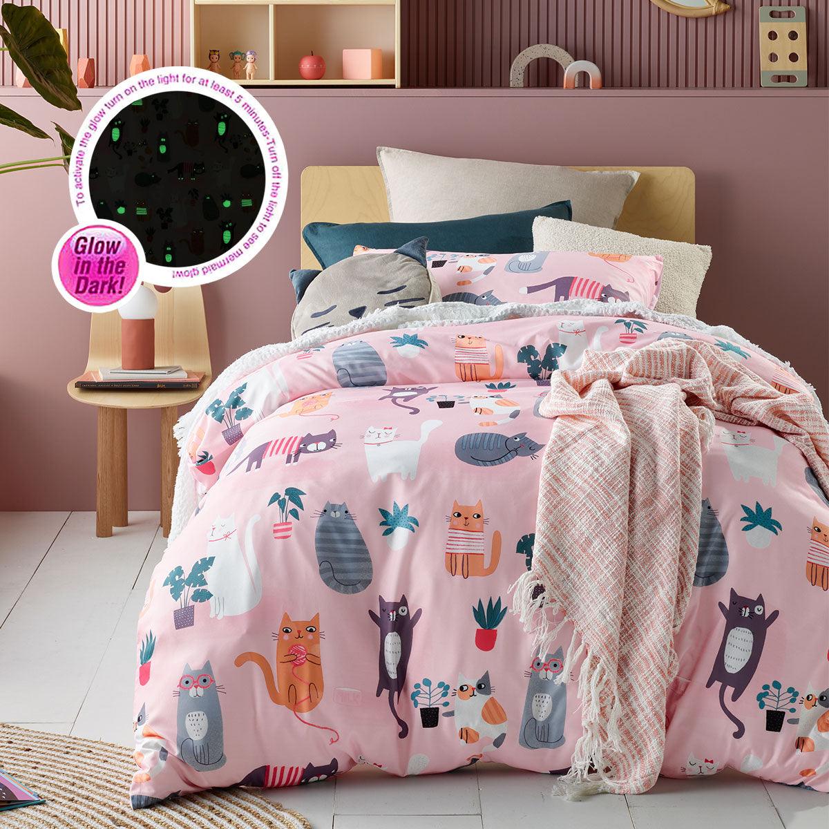 Happy Kids Miaow Glow in the Dark Quilt Cover Set Double - John Cootes