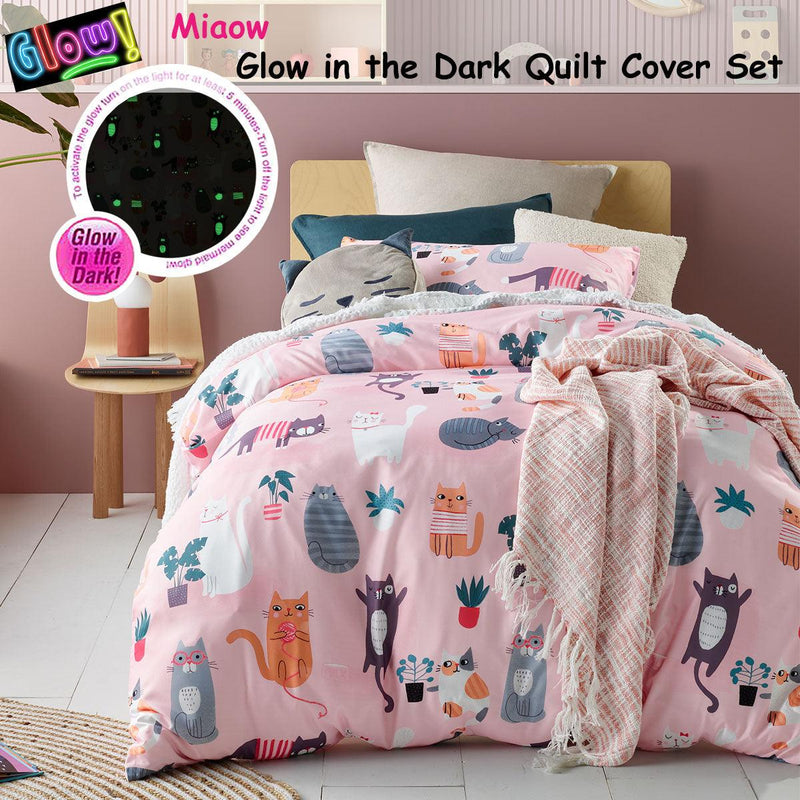 Happy Kids Miaow Glow in the Dark Quilt Cover Set Single - John Cootes