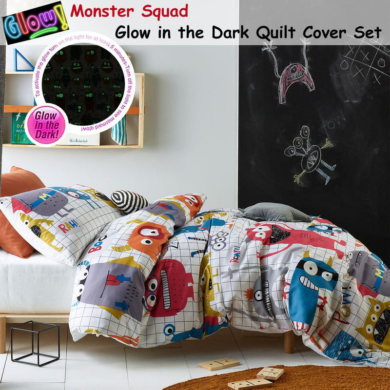 Happy Kids Monster Squad Glow in the Dark Quilt Cover Set Double - John Cootes
