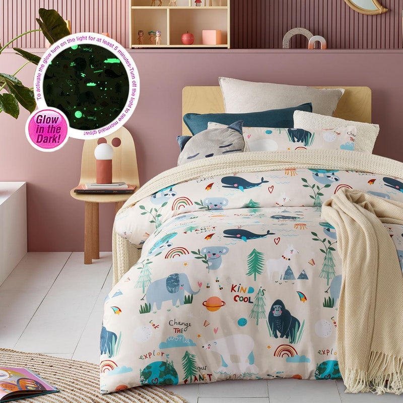 Happy Kids Our Planet Earth Glow in the Dark Quilt Cover Set Double - John Cootes