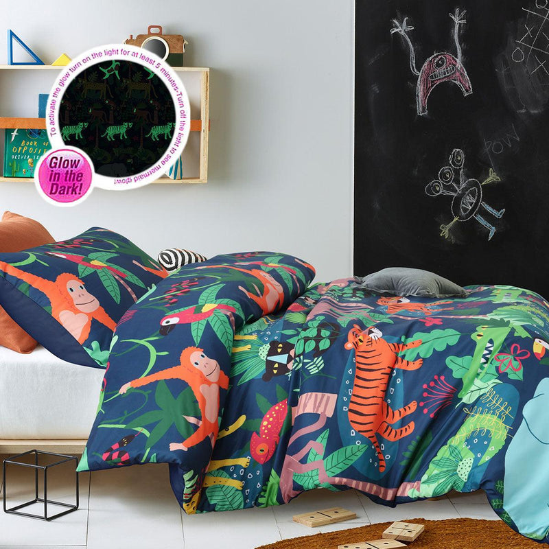 Happy Kids Rainforest Glow in the Dark Quilt Cover Set Single - John Cootes