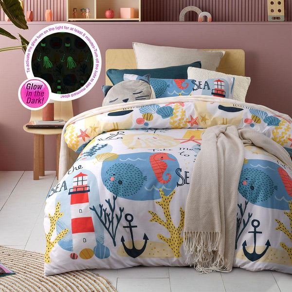 Happy Kids Seaside Glow in the Dark Quilt Cover Set Single - John Cootes