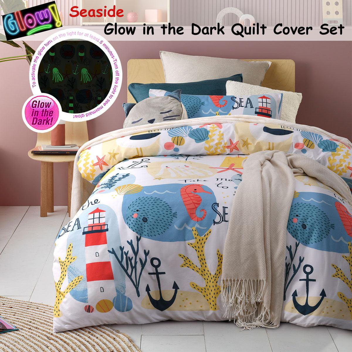 Happy Kids Seaside Glow in the Dark Quilt Cover Set Single - John Cootes