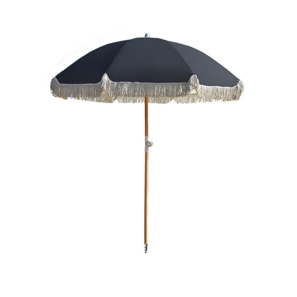 Havana Outdoors Beach Umbrella Portable 2 Metre Fringed Garden Sun Shade Shelter - Black - John Cootes