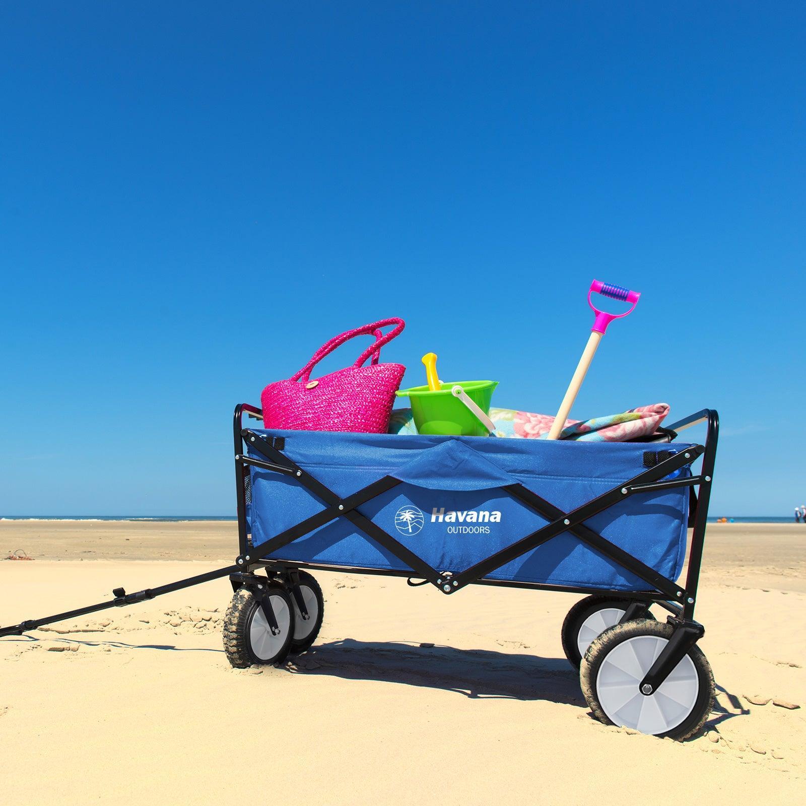 Havana Outdoors Collapsible Beach Trolley Garden Cart Foldable Picnic Navy - John Cootes