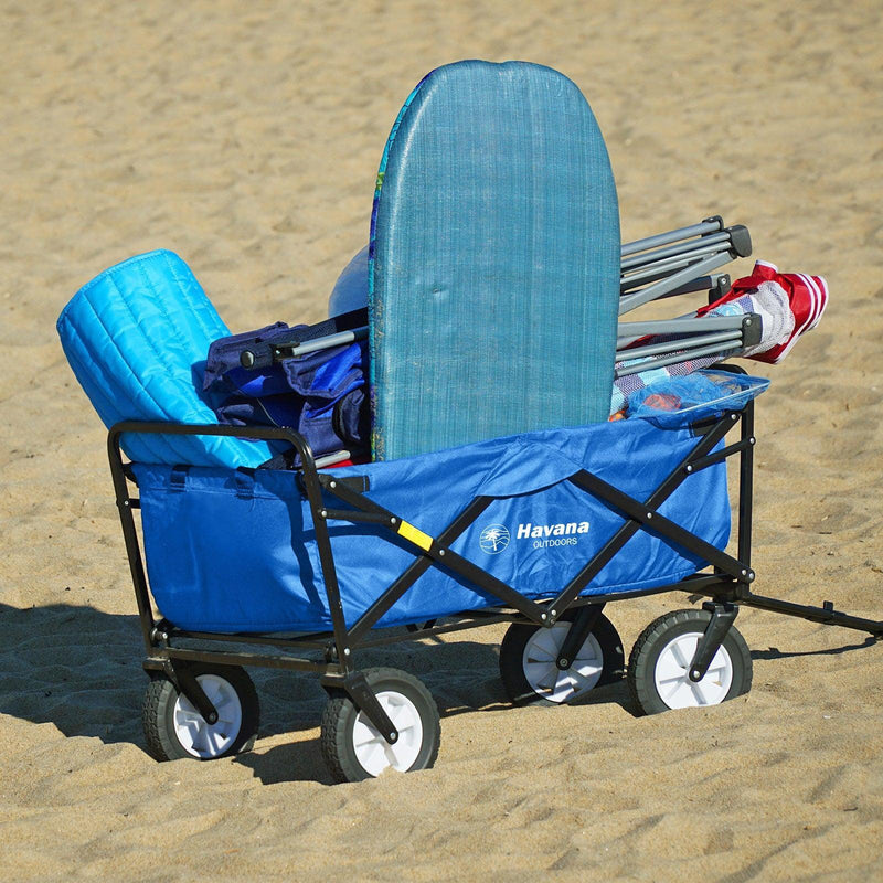Havana Outdoors Collapsible Beach Trolley Garden Cart Foldable Picnic Navy - John Cootes