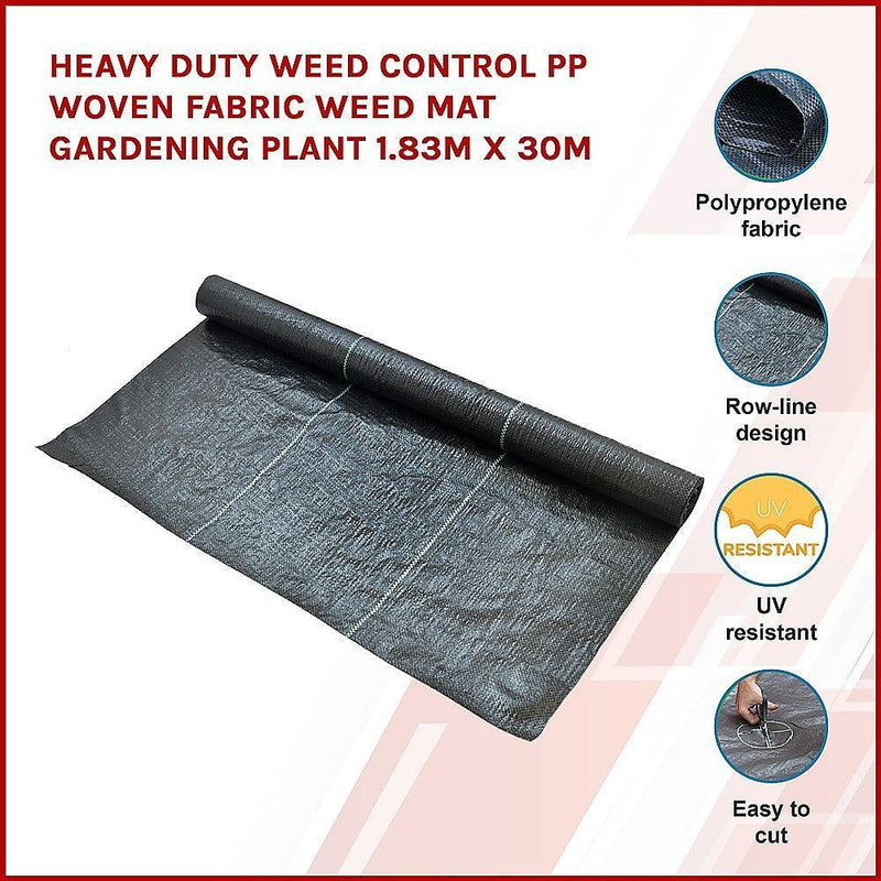 Heavy Duty Weed Control PP Woven Fabric Weed Mat Gardening Plant 1.83m x 30m - John Cootes