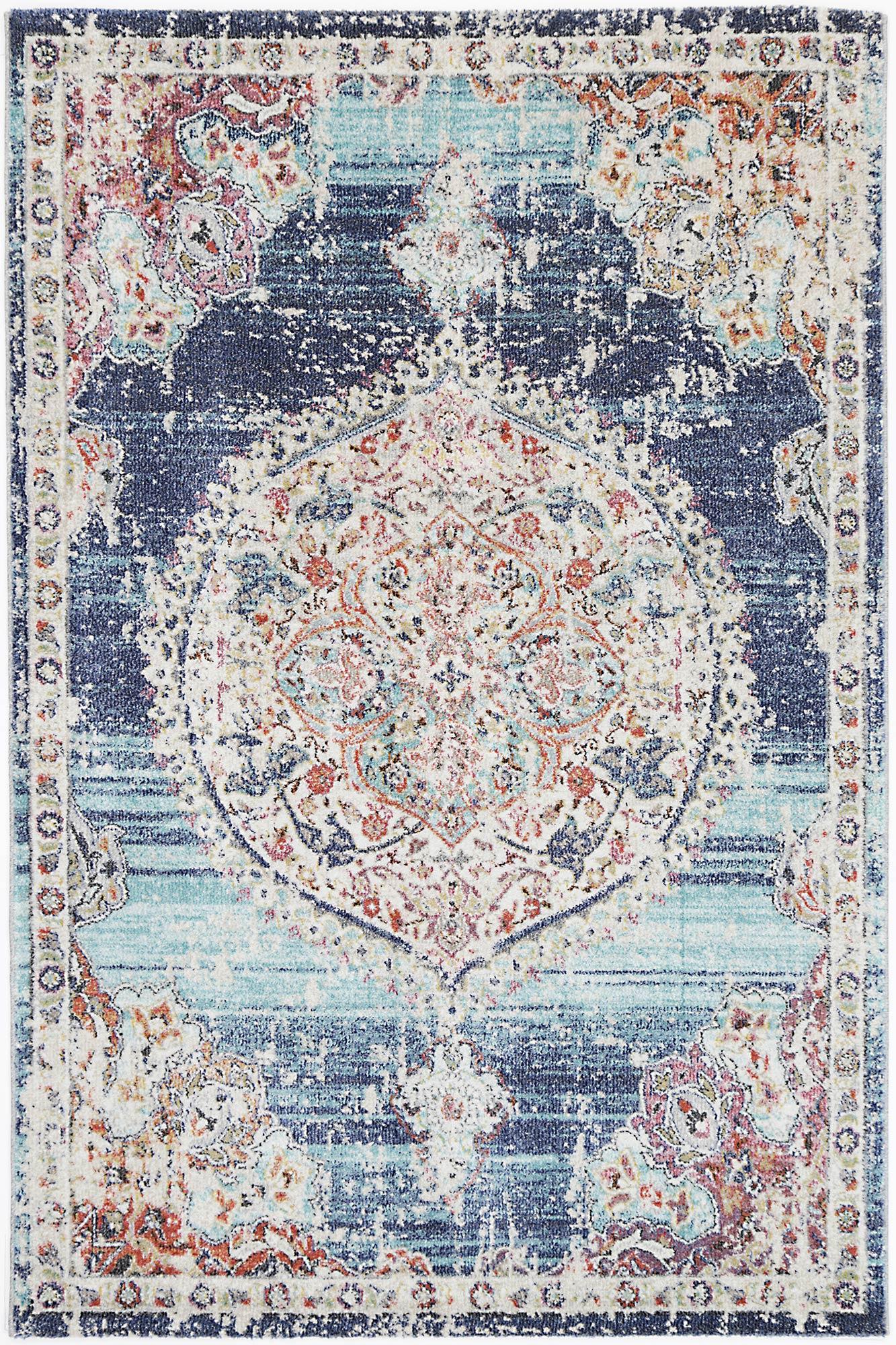 Hollow Medalion Transitional Navy Multi Rug 160x160cm - John Cootes