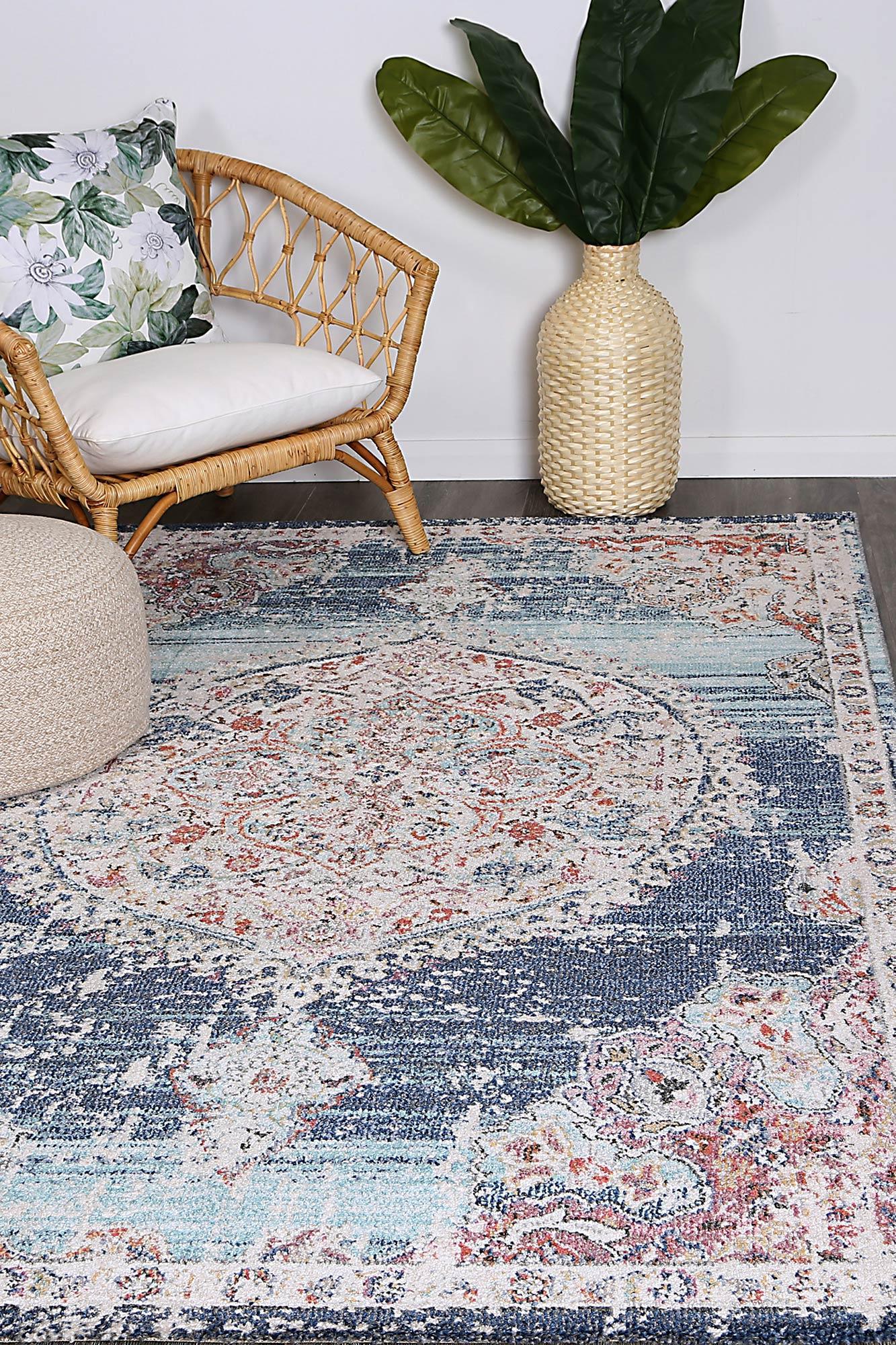 Hollow Medalion Transitional Navy Multi Rug 160x160cm - John Cootes