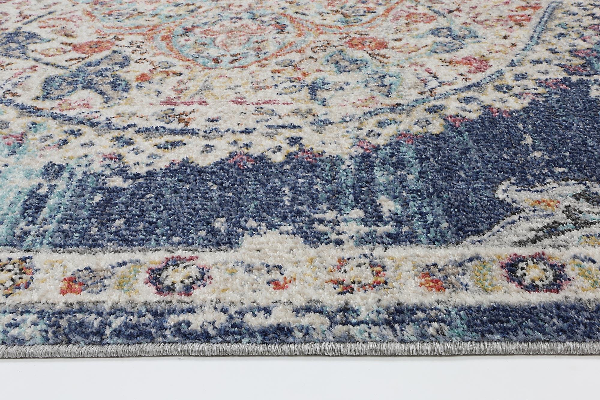 Hollow Medalion Transitional Navy Multi Rug 160x160cm - John Cootes