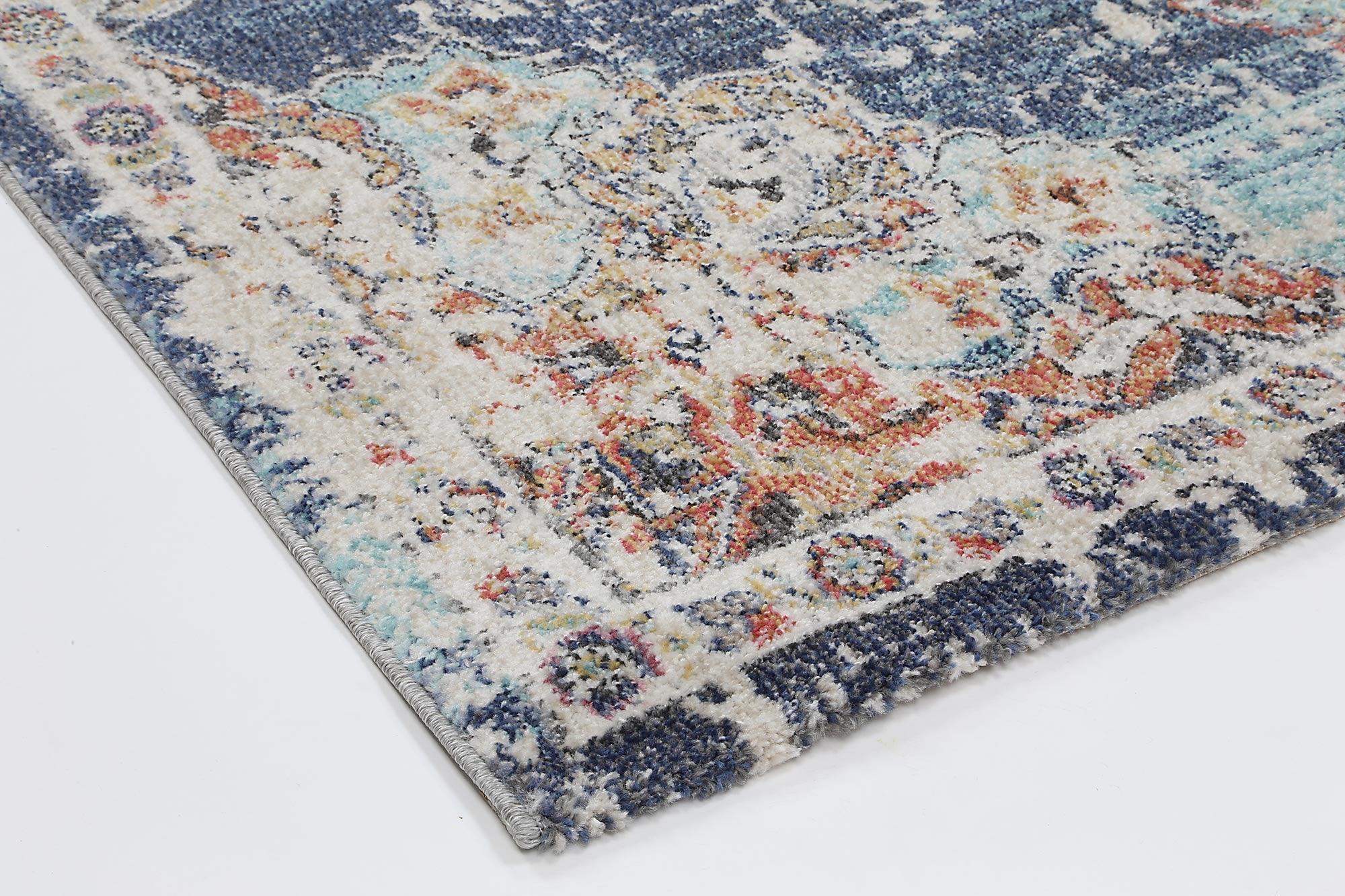 Hollow Medalion Transitional Navy Multi Rug 160x160cm - John Cootes