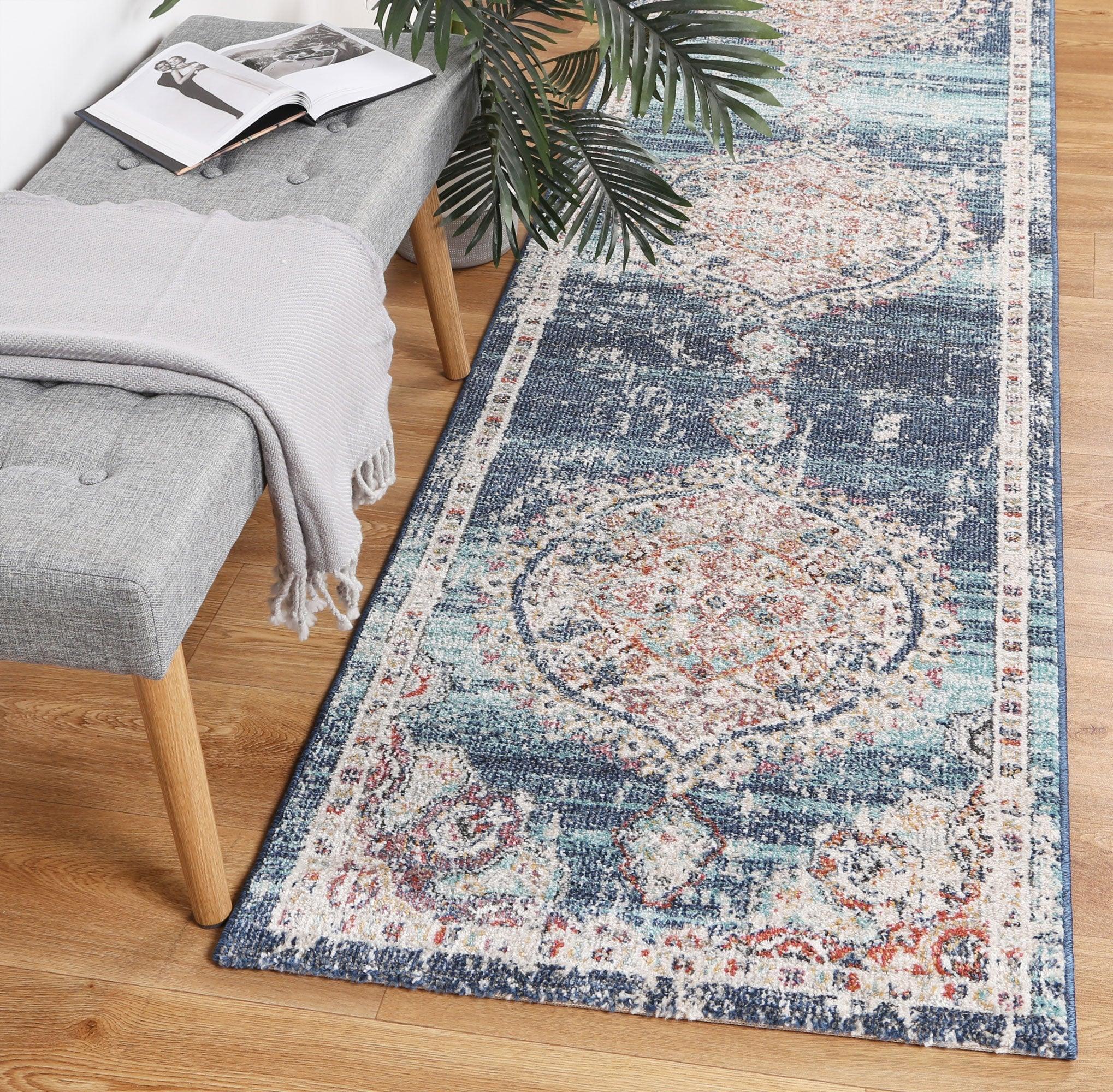 Hollow Medalion Transitional Navy Multi Rug 160x160cm - John Cootes