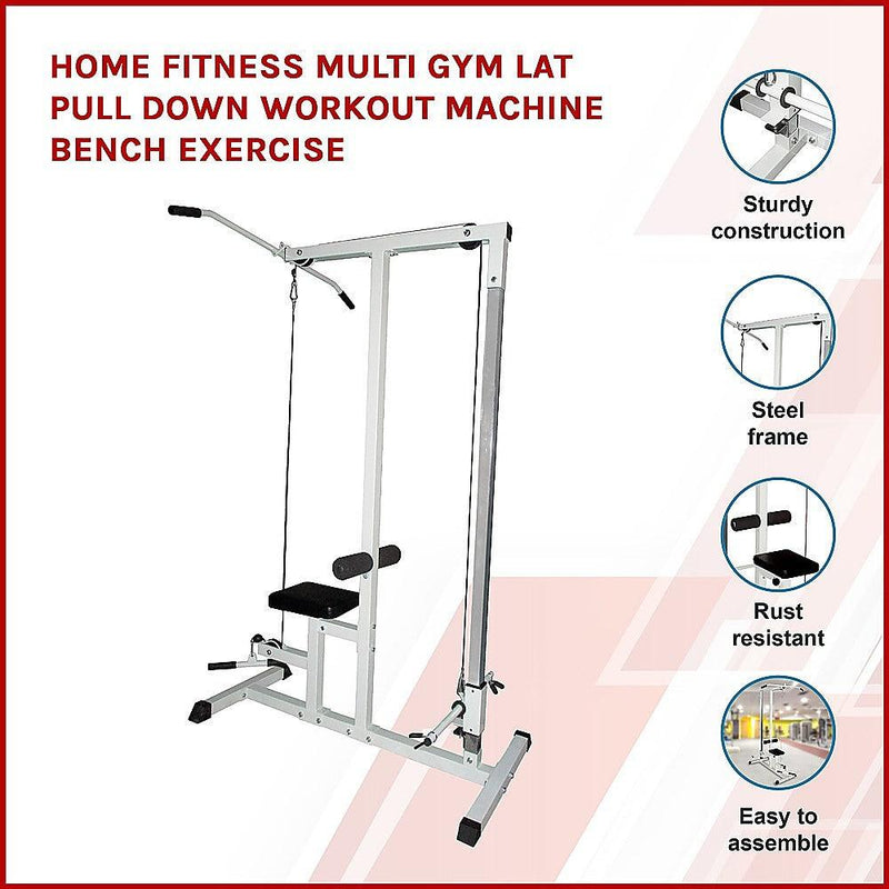 Home Fitness Multi Gym Lat Pull Down Workout Machine Bench Exercise - John Cootes