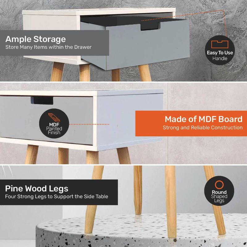 Home Master 1 Drawer Side Table Modern Sleek &amp; Stylish Neutral Design 61cm - John Cootes