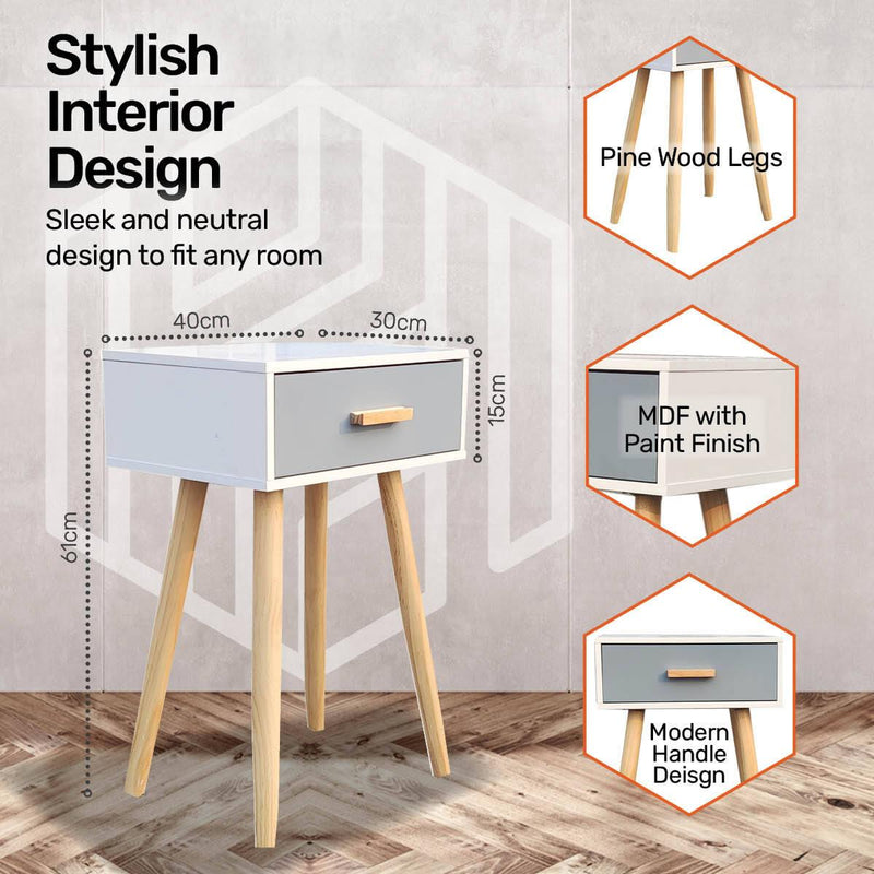 Home Master 1 Drawer Side Table Sleek Modern &amp; Stylish Neutral Design 61cm - John Cootes