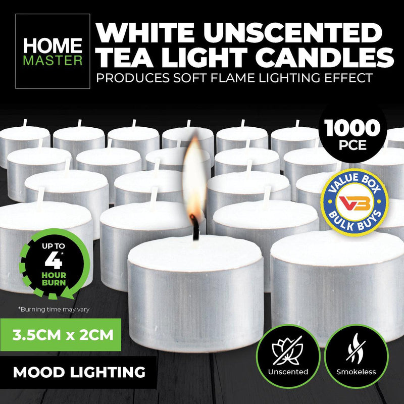 Home Master 1000PCE Unscented Tealight Candles Home Décor Party Wedding - John Cootes