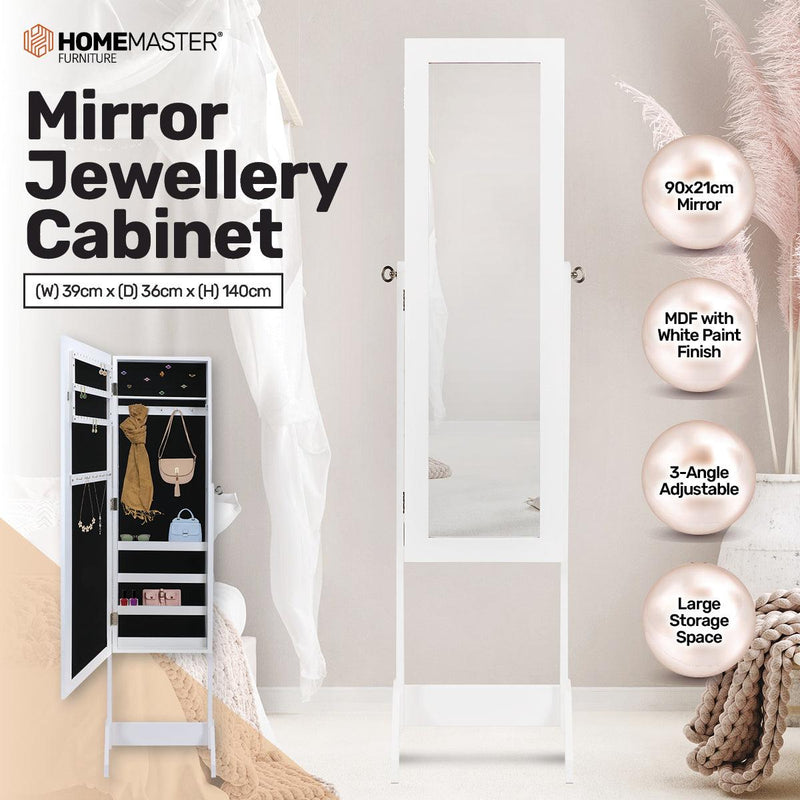 Home Master 140cm Full Length Mirror Jewellery Cabinet Adjustable Angle - John Cootes