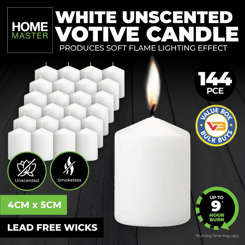 Home Master 144PCE Votive Candles White Home Décor Party Wedding 5cm - John Cootes