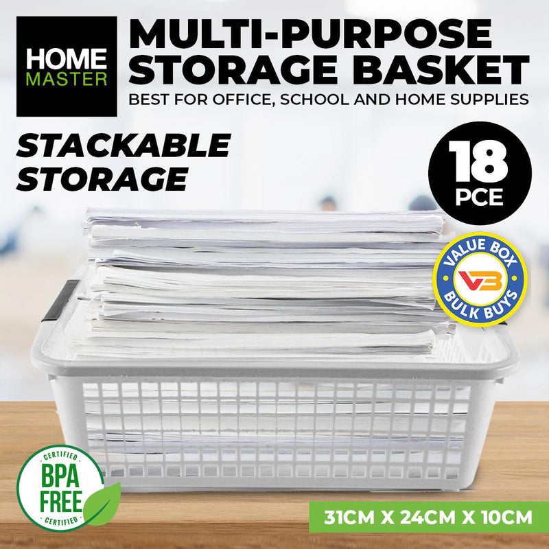 Home Master 18PCE Storage Baskets Handles Stackable Multi-Purpose Sturdy 31cm - John Cootes